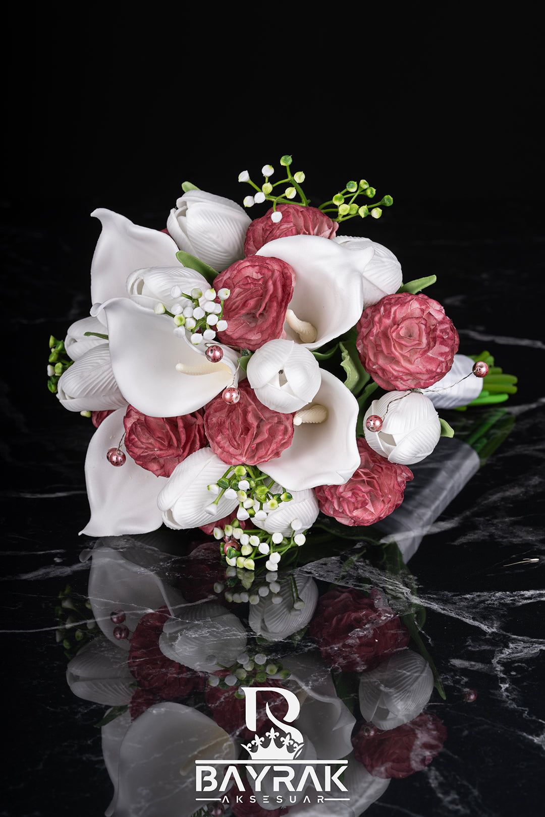 FLOREA - 3040 - | PEMBE KARANFİL & LALE GELİN ÇİÇEĞİ BUKETİ