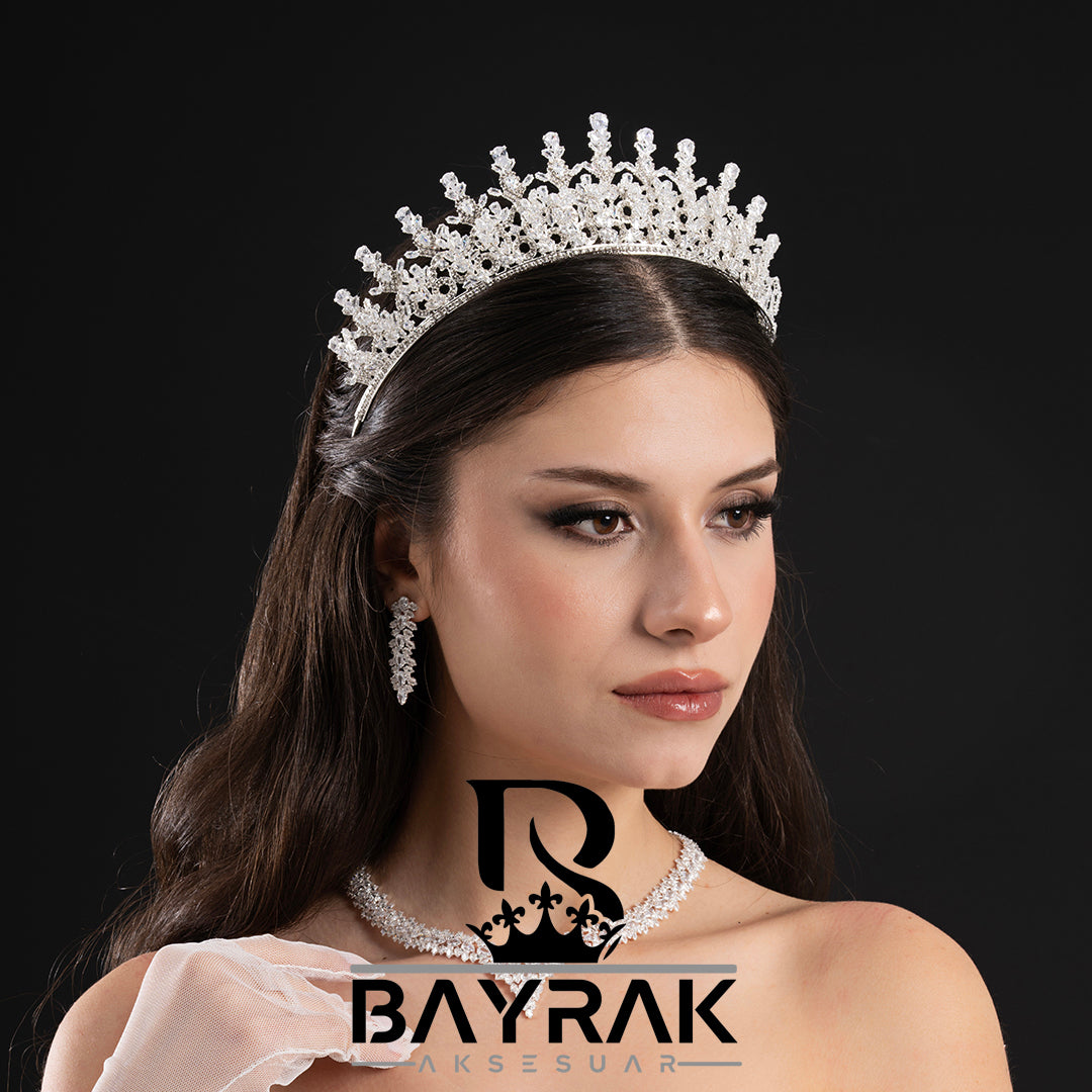 ELARİS - 550 - / 3 Boyutlu Zirkon Taşlı Gelin Tacı