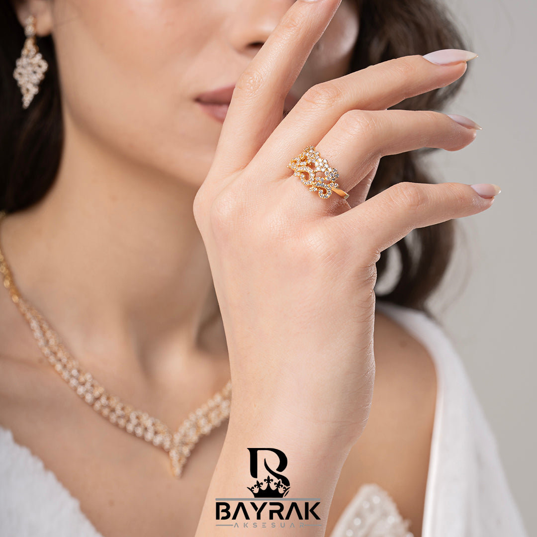 ILARIA - 640 - / Zircon Stone Gold Plated Bridal Set 