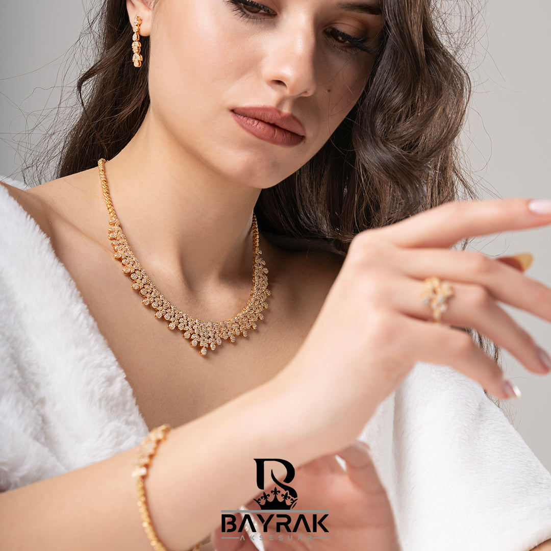 ILARIA - 870 - / Zircon Stone Gold Plated Bridal Set 
