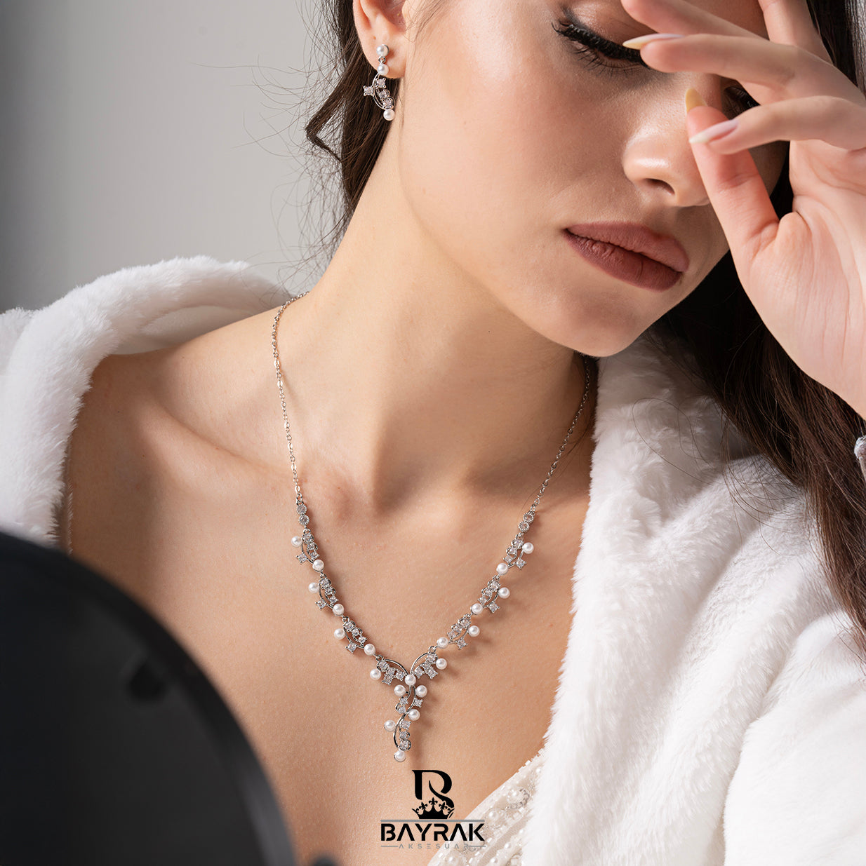 AURA - 750 - / Zircon Stone Pearl Bridal Set