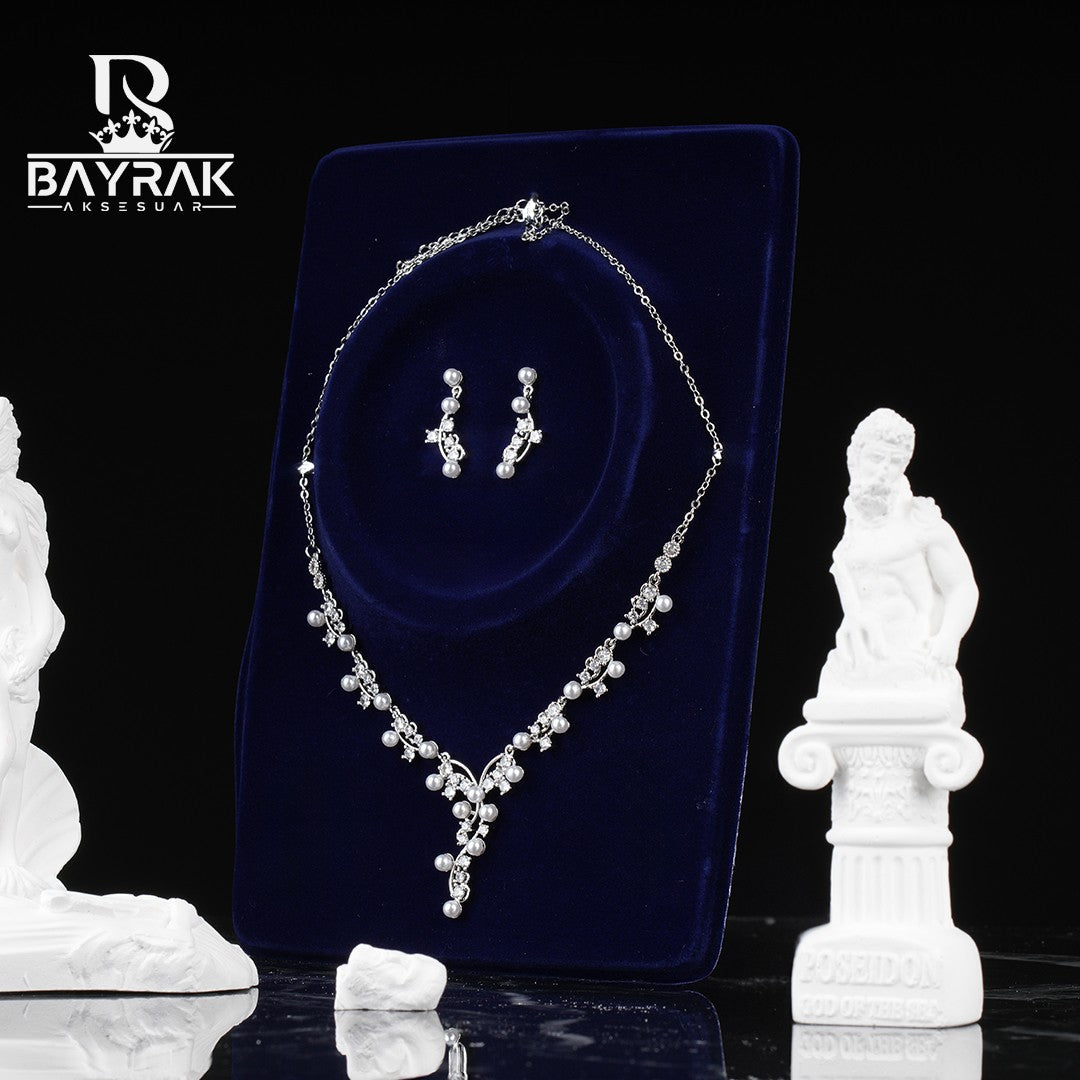 AURA - 750 - / Zircon Stone Pearl Bridal Set